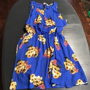 Blue floral and lace back dress